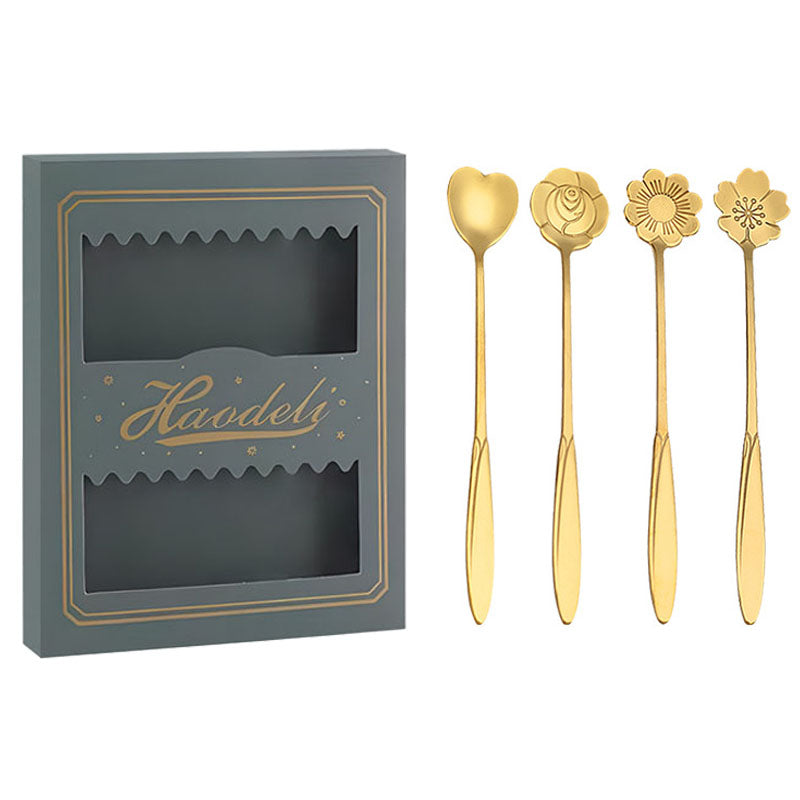 4PCS / Set 17.6-17.8cm Stainless Steel Flower Shape Spoons Tableware Teaspoon Dessert Coffee Spoon for Mixing Stirring 4PCS / Set 17.6-17.8cm Stainless Steel Flower Shape Spoons Tableware Teaspoon Dessert Coffee Spoon for Mixing Stirring